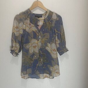 Harve Benard Blue Floral Blouse, Size M